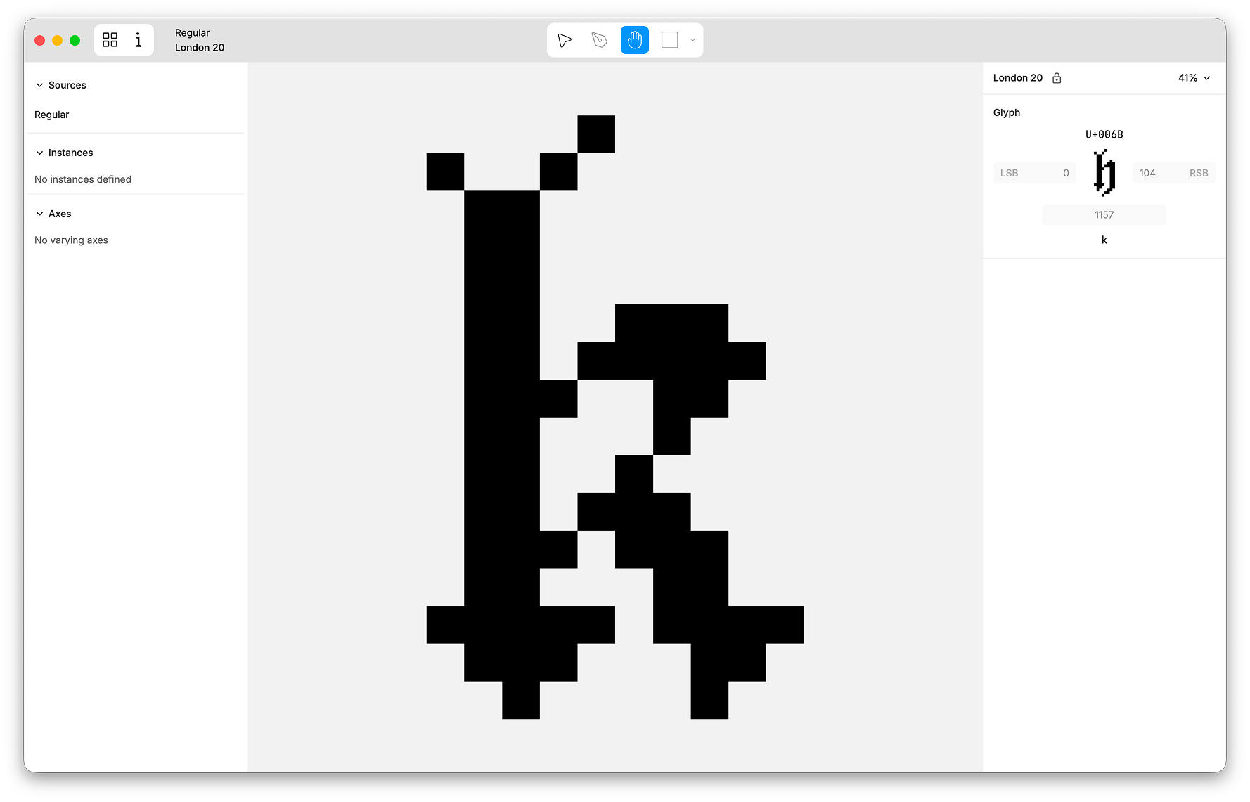 A pixel-art ampersand open in Shift